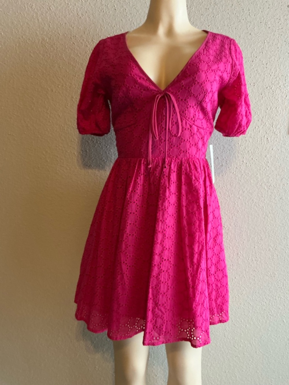 Fuchsia Eyelet Tie-Front Mini Dress